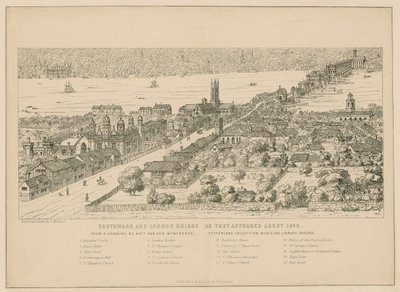 Southwark en London Bridge zoals ze eruitzagen rond 1546 door English School