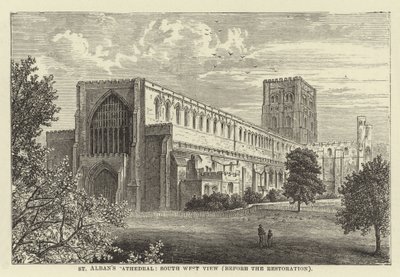 St Albans Kathedraal, zuidwestelijk zicht, voor de restauratie door English School