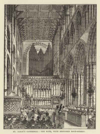 St Albans Kathedraal, het schip, met gerestaureerd doksaal door English School