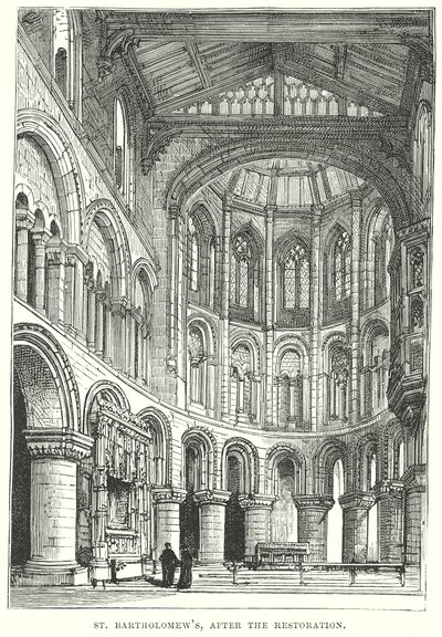 St Bartholomeus, na de Restauratie (gravure) door English School