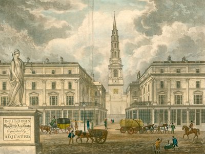 St Brides Kerk, Fleet Street, Londen; uit een advertentie voor Z Skyring, landmeter, Primrose Street, Bishopsgate door English School
