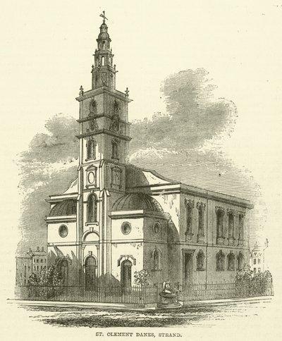 St Clement Danes, Strand (gravure) door English School