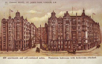 St Ermins Hotel, St James Park, Londen, Zuidwest door English School