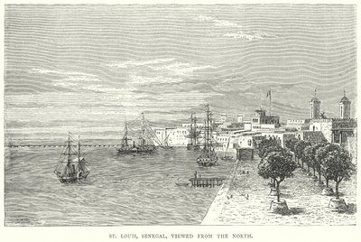 St Louis, Senegal, gezien vanuit het noorden (gravure) door English School