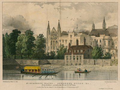 St. Stephens Kapel, Speakers House, enz., Westminster, Londen, vanaf de rivier de Theems door English School