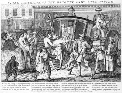 Sta Koetsier of de Hoogmoedige Dame Goed Passend, uitgegeven door J. Wakelin, 1750 door English School