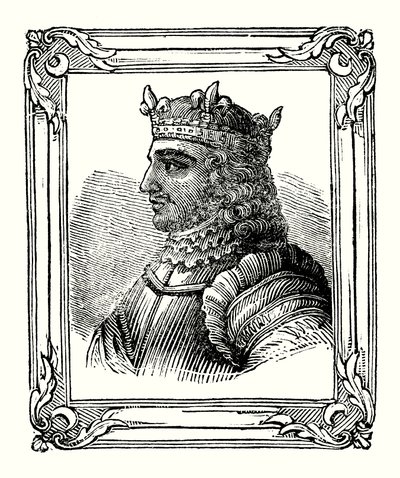 Stephen werd geboren in 1104, gekroond in 1135, en stierf in 1154 (gravure) door English School