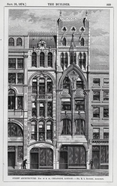 Straatarchitectuur, nr. 48 en 49, Cheapside, Londen (gravure) door English School