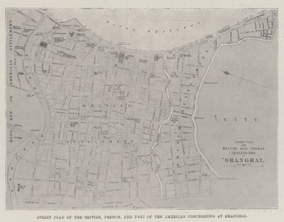 Straatplan van de Britse, Franse en een Deel van de Amerikaanse Concessies in Shanghai door English School