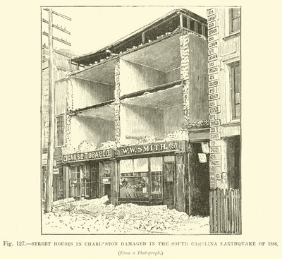 Straathuizen in Charleston beschadigd tijdens de aardbeving in South Carolina van 1886 door English School