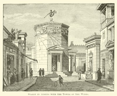Straat in Athene met de Toren der Winden door English School