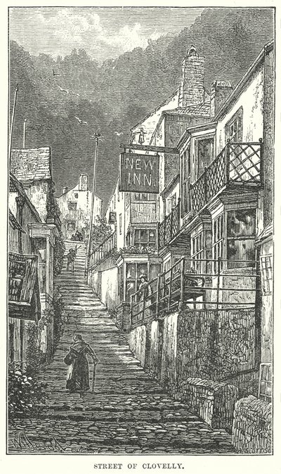Straat van Clovelly (gravure) door English School