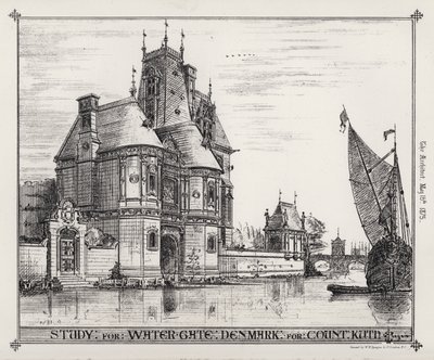 Studie voor Waterpoort, Denemarken voor Graaf Kuth (gravure) door English School