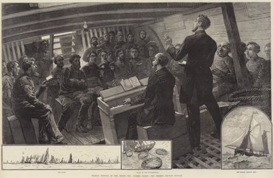 Zondagsdienst in de Noordzeevisserijvloot, de Thames Church Mission door English School