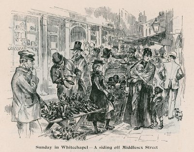 Zondag in Whitechapel - een zijstraat van Middlesex Street, Londen door English School