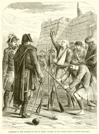 Overgave van het garnizoen van Fort St. Philip, Minorca, aan de verenigde troepen van Frankrijk en Spanje door English School