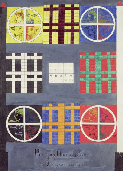 Symbolische ontwerpen op de deur van de kluis van de Adepten, c.1894 (wc op papier) door English School