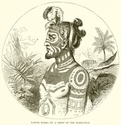 Tatoeagemerken op een Hoofdman van de Marquesas door English School