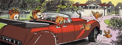 Teddyberen rijden naar huis door English School