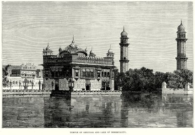 Tempel van Amritsar en Meer van Onsterfelijkheid (gravure) door English School
