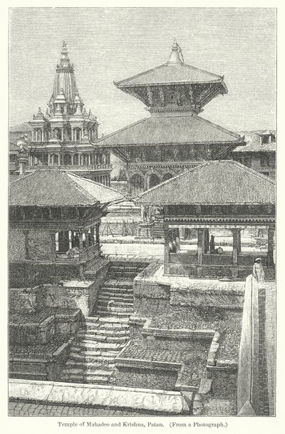 Tempel van Mahadeo en Krishna, Patan (gravure) door English School