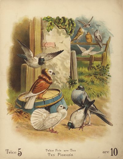 Tien duiven (chromolitho) door English School
