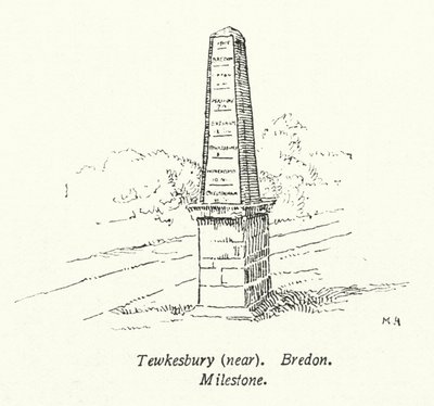 Tewkesbury, bij Bredon, Milestone (litho) door English School