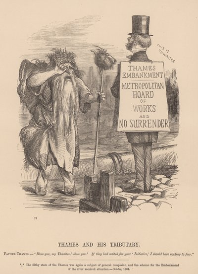 Thames en zijn zijrivier; cartoon door English School