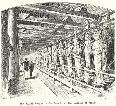 De 33.333 beelden in de tempel van de Godin van de Barmhartigheid (gravure) door English School