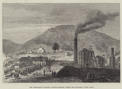 De Abercarne Kolenmijn, Monmouthshire, waar de Explosie plaatsvond (gravure) door English School