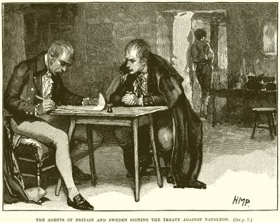 De agenten van Groot-Brittannië en Zweden ondertekenen het verdrag tegen Napoleon door English School