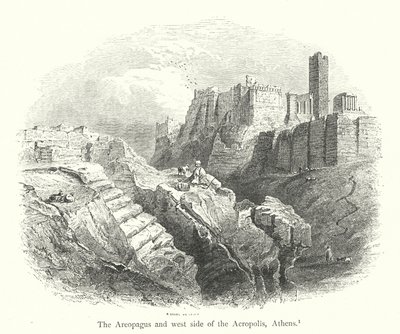 De Areopagus en westzijde van de Akropolis, Athene door English School