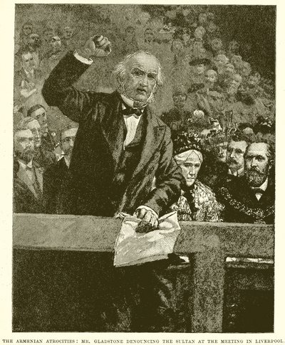 De Armeense Wreedheden: Mr. Gladstone die de Sultan Veroordeelt op de Bijeenkomst in Liverpool door English School