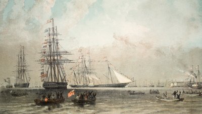 De aankomst van het koninklijke jacht voor Gravesend, 7 maart 1863, uit Een gedenkteken van het huwelijk van Edward VII en Alexandra van Denemarken, uitgegeven 1864 door English School