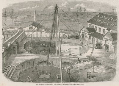 De Atlantische Kabel, klaar voor verzending, Moden Wharf, East Greenwich door English School