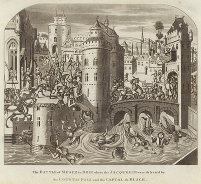 De slag bij Meaux in Brie waar de Jacquerie werden verslagen door graaf de Foix en de Captal de Buch door English School
