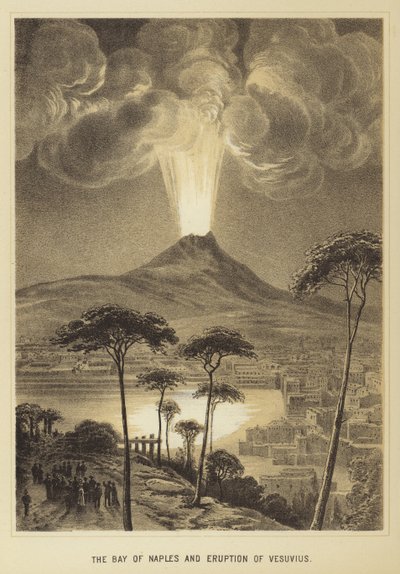 De baai van Napels en uitbarsting van de Vesuvius door English School