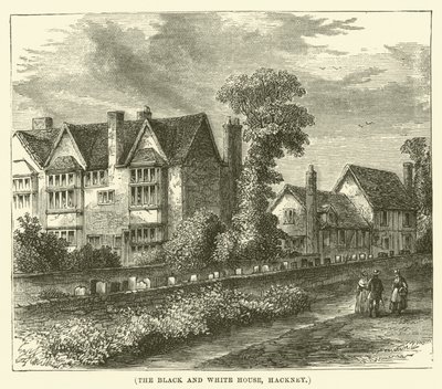 Het zwart-witte huis, Hackney (gravure) door English School