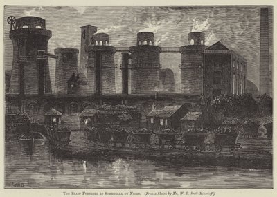 De hoogovens van Summerlea bij nacht (gravure) door English School