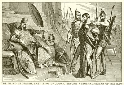 De blinde Zedekia, laatste koning van Juda, voor Nebukadnezar van Babylon door English School
