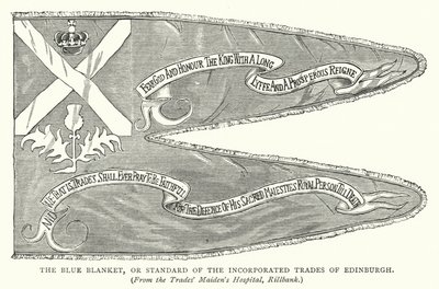 De Blauwe Deken, of Standaard van de Geïntegreerde Ambachten van Edinburgh (gravure) door English School