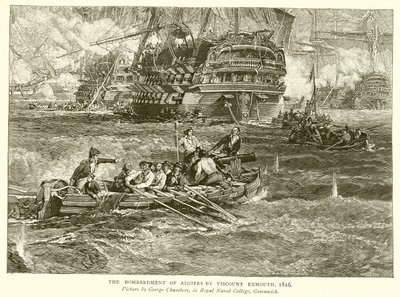Het bombardement van Algiers door burggraaf Exmouth, 1816 door English School