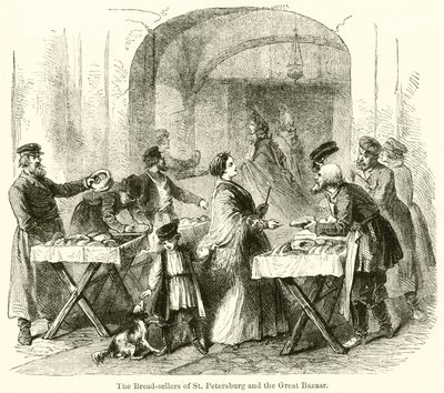 De broodverkopers van Sint-Petersburg en de Grote Bazaar door English School