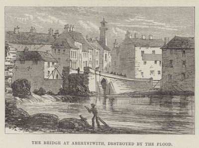 De brug bij Aberystwith, vernietigd door de overstroming door English School