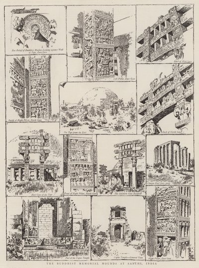 De boeddhistische gedenkheuvels in Sanchi, India door English School