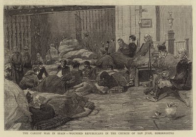 De Carlistenoorlog in Spanje, Gewonde Republikeinen in de Kerk van San Juan, Somorrostro (gravure) door English School