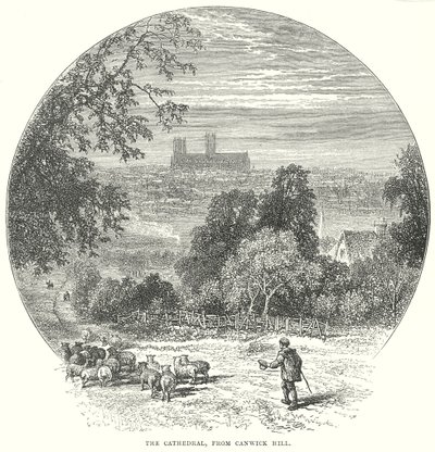 De kathedraal, vanaf Canwick Hill (gravure) door English School