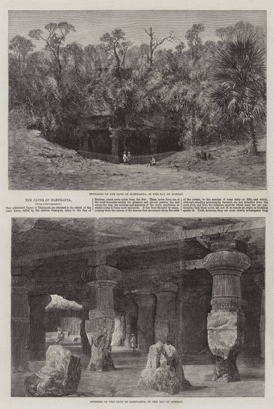 De Grotten van Elephanta (gravure) door English School