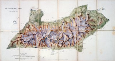 De keten van Mont Blanc, uit een daadwerkelijke survey in 1863 door A. Adams Reilly, gepubliceerd in A Record of Mountain Adventure and Scientific Observation for the Alpine Club, 1865 door English School