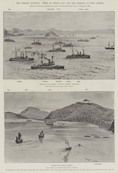 De Chinese kwestie, uitzichten op Chefoo Bay en de haven van Port Arthur door English School